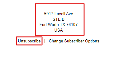 Screenshot of Email Unsubscribe Link and Mailing Address