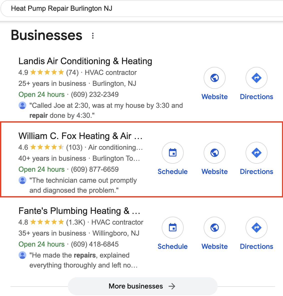 Screenshot of Fox Ranking on Google Map 3-Pack