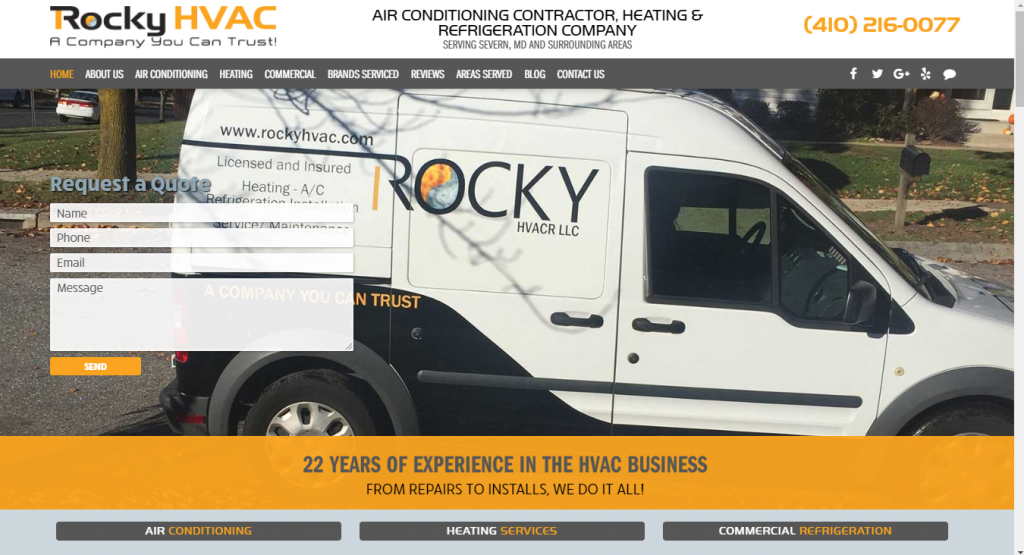 HVAC Website Desktop View Desktop View of HVAC Website