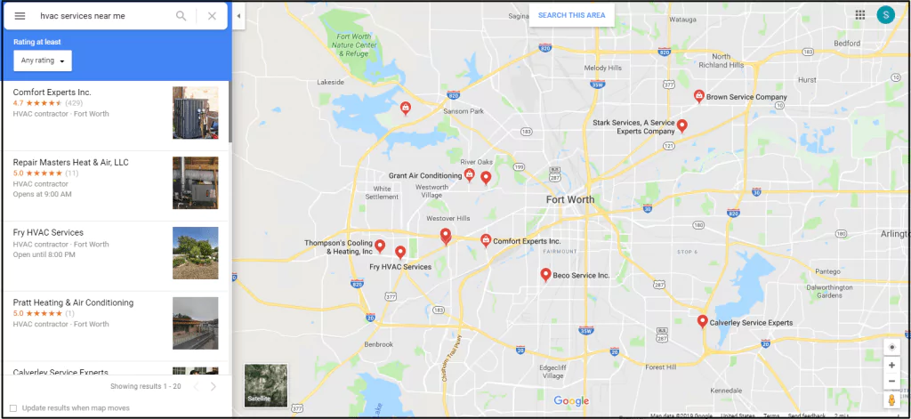 Screenshot of Google Maps Search Results Within Maps Interface