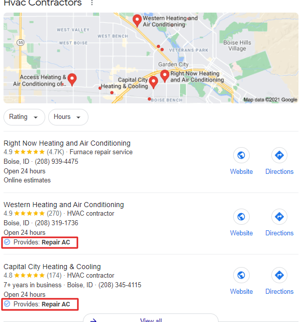 Example of Google Maps Ranking