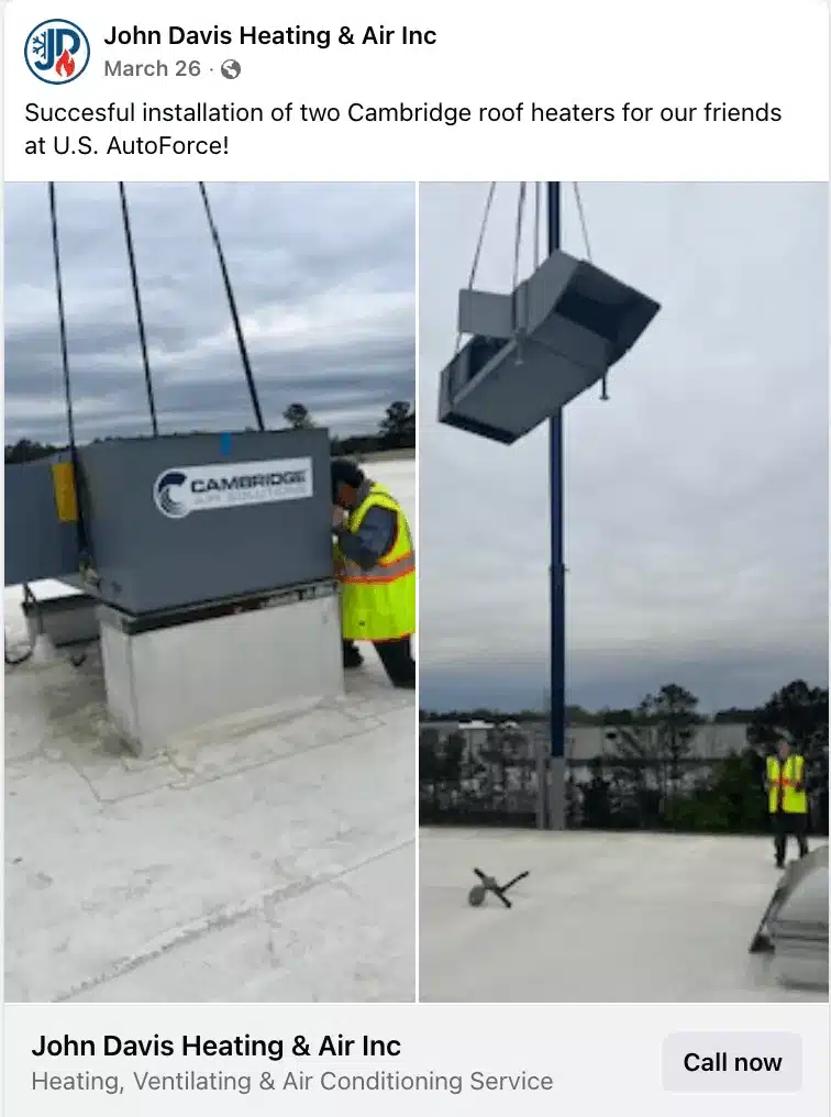 HVAC Company Facebook Post HVAC Company Facebook Post of Recent Job