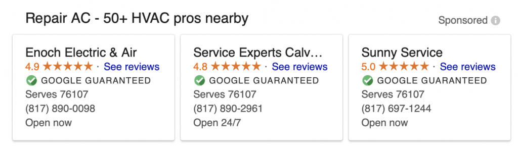 HVAC Google Guaranteed Results