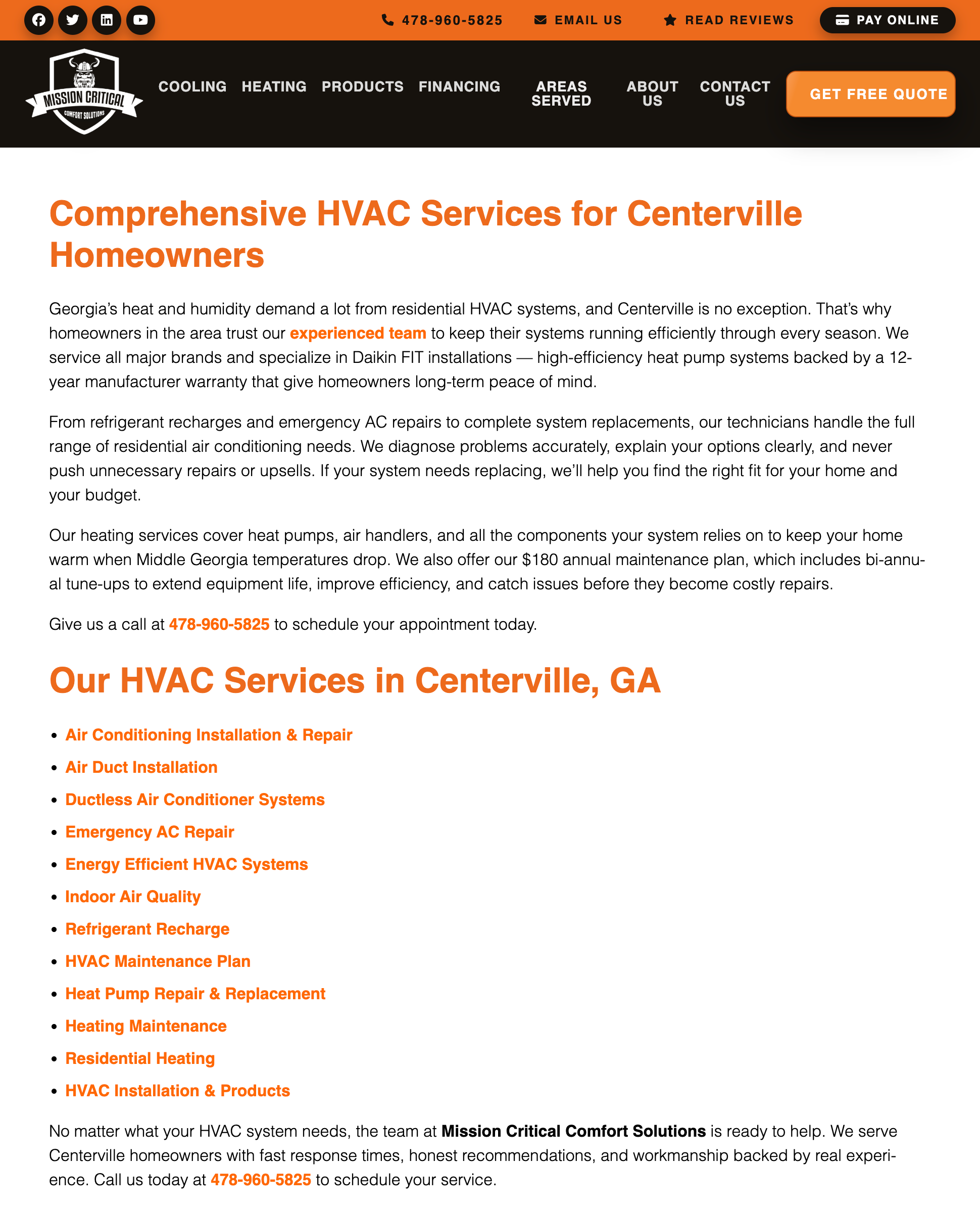 HVAC Local Landing Page Example Centerville, GA Location Page for HVAC Company