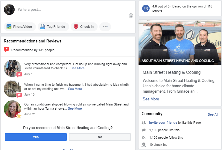 Main Street Facebook Business Page