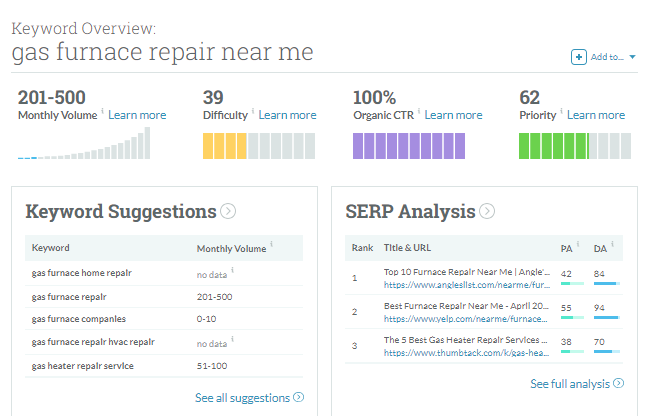 MOZ Keyword Explorer Screenshot