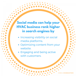 Social Media Can Help Your HVAC Business Rank Higher in Search Engines Social Media Can Help Your HVAC Business Rank Higher In Search Engines By Increasing Visibility On Social Media Platforms. Optimizing Content From Your Website. Engaging And Being Active With Customers.